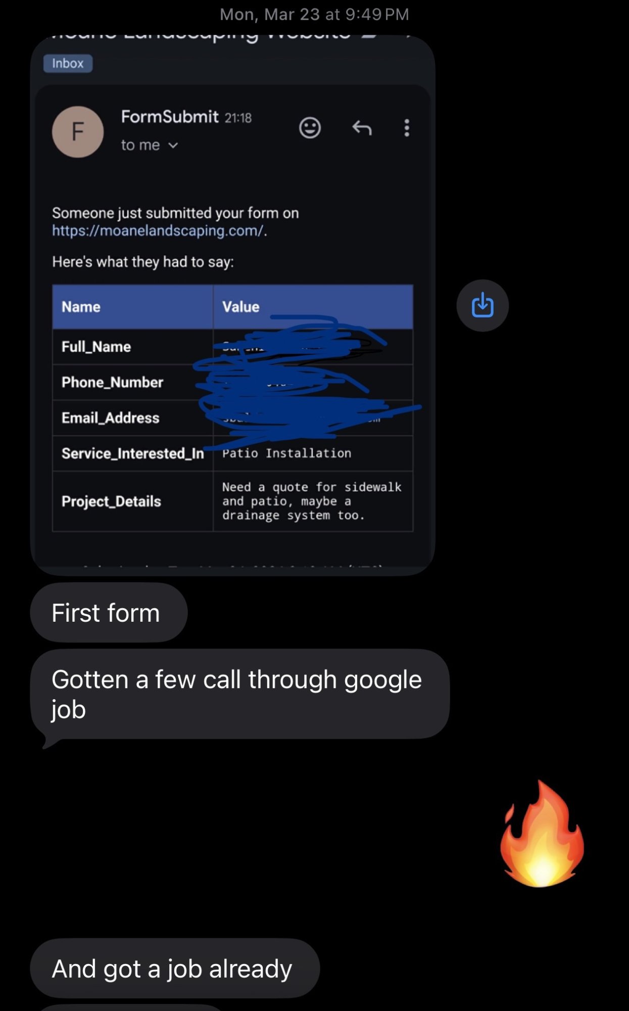 Moane Landscaping - primer lead y trabajo cerrado
